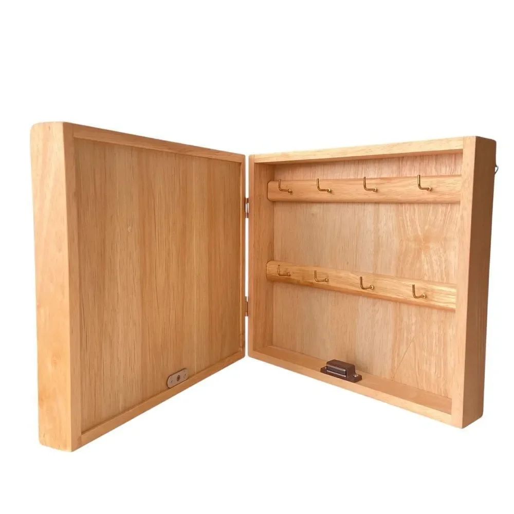 Wooden Wall-Mounted Magazine Rack with Multiple Hooks Made in Thailand
